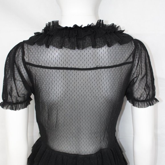 Forever 21 Women's See-thru Blouse Lace Ruffles Sequin Button Up Black Medium - Picture 7 of 9